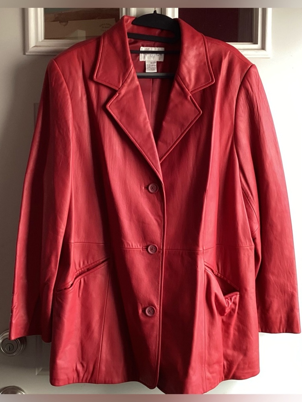 Nordstrom Red Lambskin Leather Blazer Jacket Retro